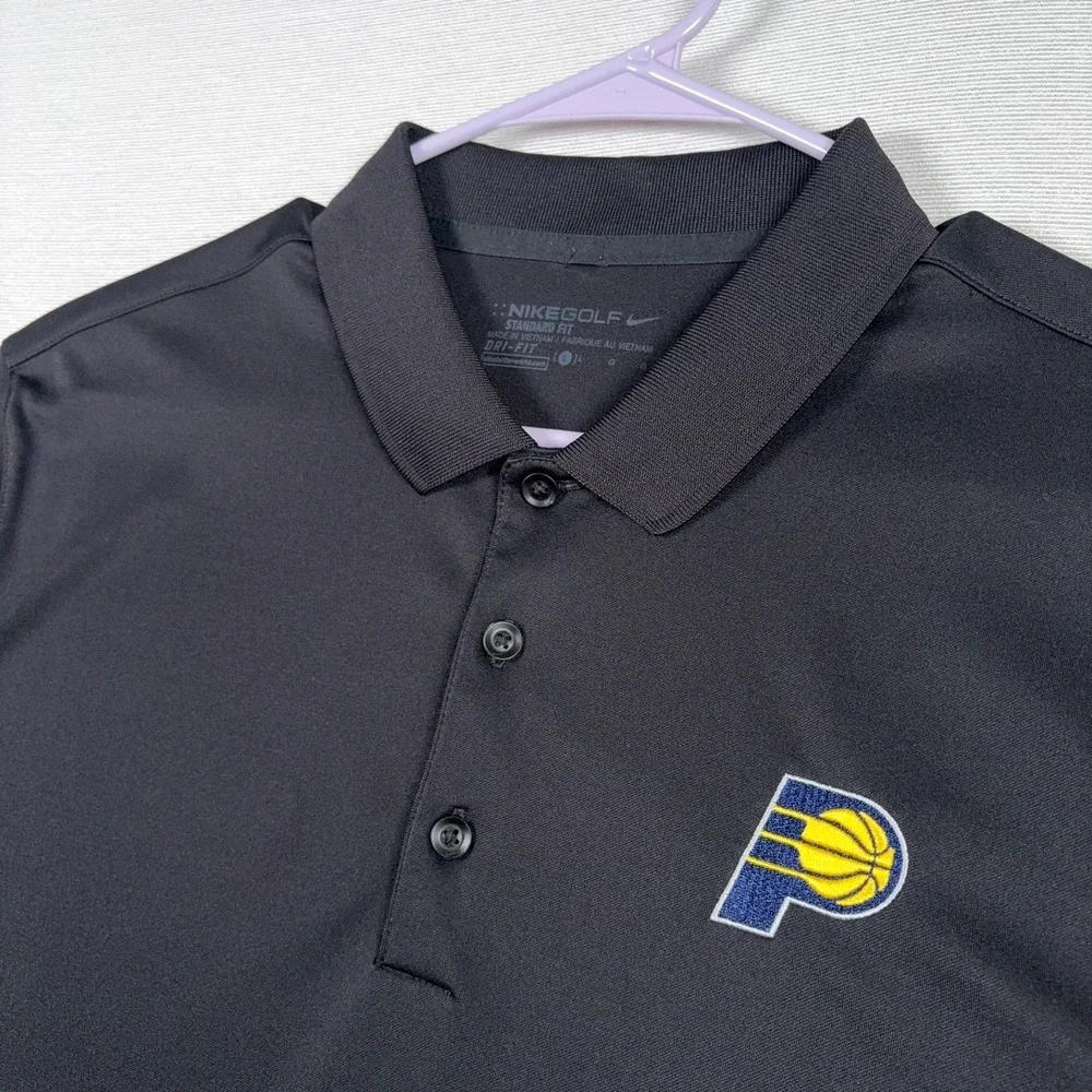 Nike Golf Standard Fit Indiana Pacers Polo Shirt Mens Size L Black Short Sleeve